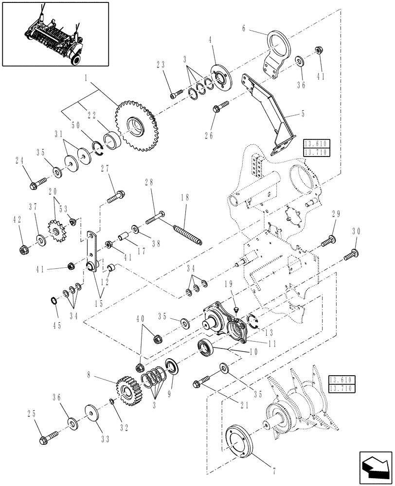 Схема запчастей Case IH RB454 - (13.465) - PICKUP, ROTOR DRIVE, RH (13) - FEEDER