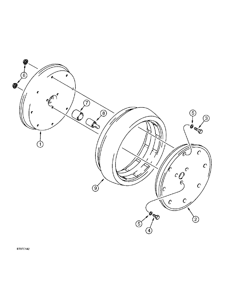 Схема запчастей Case IH 955 - (9D-13A) - GAUGE WHEEL ASSEMBLY, WITH (1) NYLON DISC AND (1) STEEL WHEEL RIM (09) - CHASSIS/ATTACHMENTS