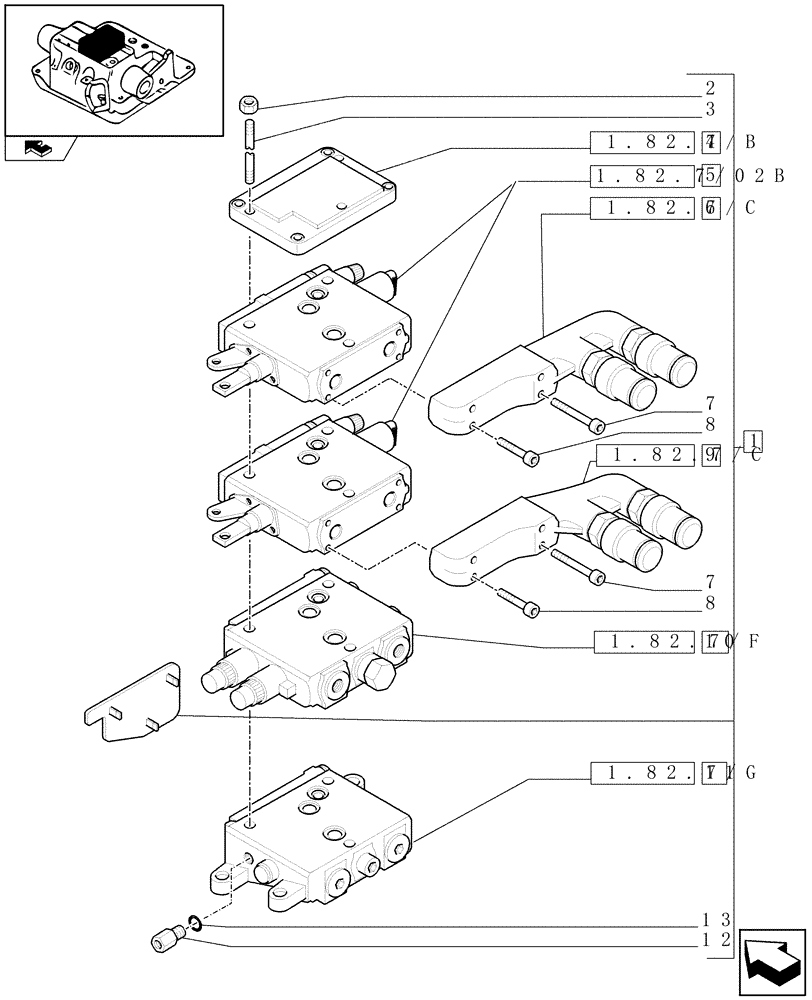 Схема запчастей Case IH PUMA 155 - (1.82.7/02A) - 2 CONTROL VALVES CCLS (MDC) AND RELEVANT PARTS (VAR.331849) (07) - HYDRAULIC SYSTEM