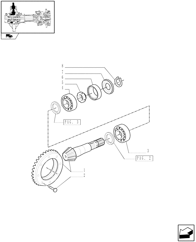 Схема запчастей Case IH PUMA 115 - (1.40. 7/06[01A]) - (CL.3) FRONT AXLE WITH DOG CLUTCH AND STEERING SENSOR - BEVEL GEAR PAIR - D5954 (VAR.330409) (04) - FRONT AXLE & STEERING