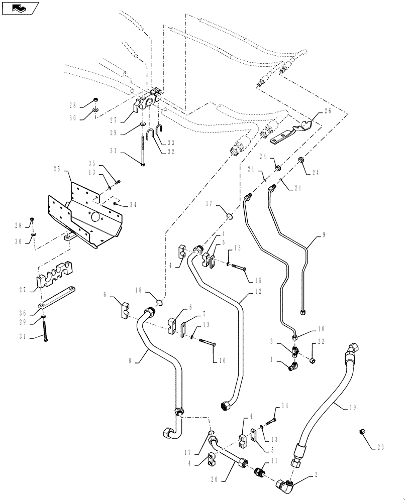 Схема запчастей Case IH STEIGER 450 - (35.220.01) - REMOTE HOSE LAYOUT - FRONT SECTION (35) - HYDRAULIC SYSTEMS