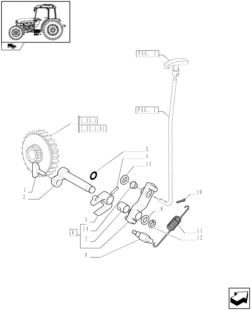 Схема запчастей Case IH FARMALL 85C - (1.33.2[02]) - 4WD IDLER CONTROLS (04) - FRONT AXLE & STEERING