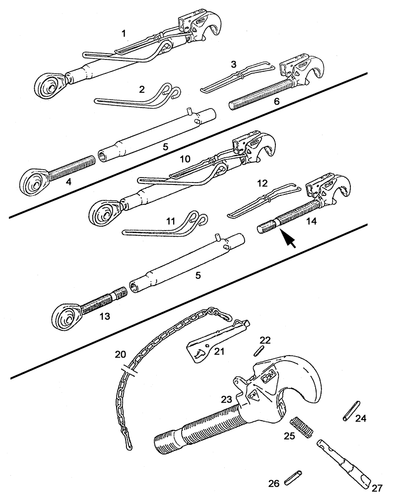 Схема запчастей Case IH C55 - (08-38[01]) - UPPER SUSPENSION ARM WITH CLAW END / MHR (08) - HYDRAULICS