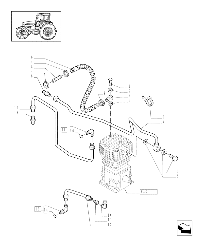 Схема запчастей Case IH MXU110 - (1.68.6/01[04]) - (VAR.178-385/1-385/2) TRAILER AIR BRAKE - PIPES AND COMPRESSOR - D5287 (05) - REAR AXLE