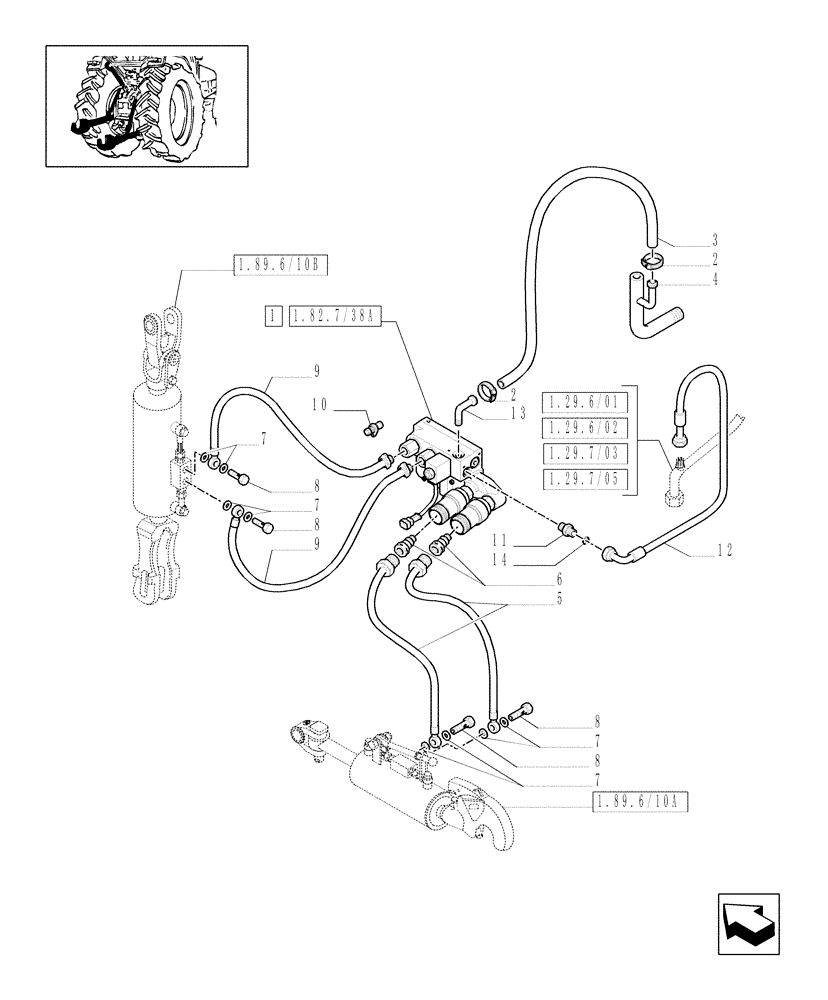 Схема запчастей Case IH MXU135 - (1.82.7/38) - (VAR.484-790) RH TIE ROD AND ADJUSTABLE HYDRAULIC STRUT - CONTROL VALVE AND RELATED PARTS (07) - HYDRAULIC SYSTEM