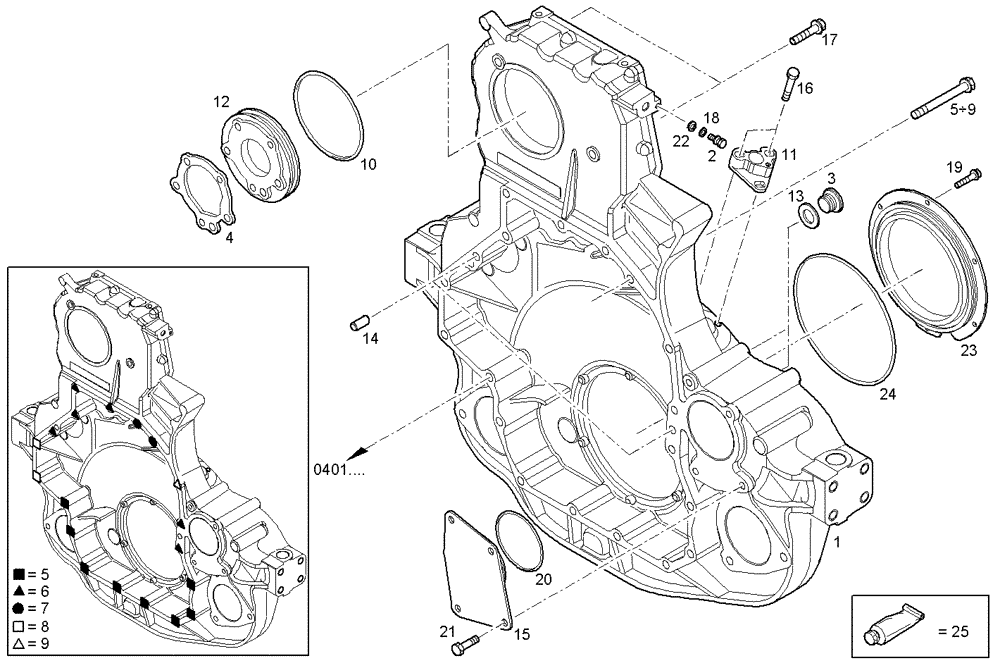 Схема запчастей Case IH F3BE0684Q E901 - (0432.022) - REAR C.CASE COVER 