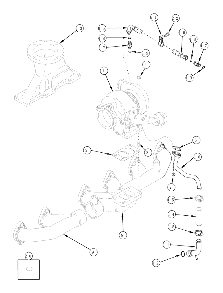 Схема запчастей Case IH MX240 - (02-21) - TURBOCHARGER SYSTEM, MX240, MX270, 6TAA-8304 EMISSIONS CERTIFIED ENGINE (02) - ENGINE