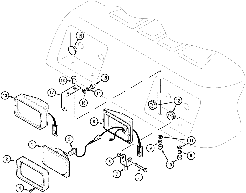 Схема запчастей Case IH MX150 - (04-21) - FRONT WORKLIGHTS - CAB ROOF (55) - ELECTRICAL SYSTEMS