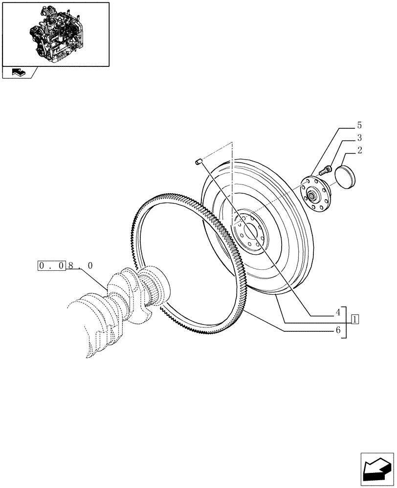 Схема запчастей Case IH FARMALL 95U - (0.08.3/02) - FLYWHEEL WITH HYDRAULIC PTO (VAR.330727-334727-330728-331728-330729-334729-330819-334819) (01) - ENGINE