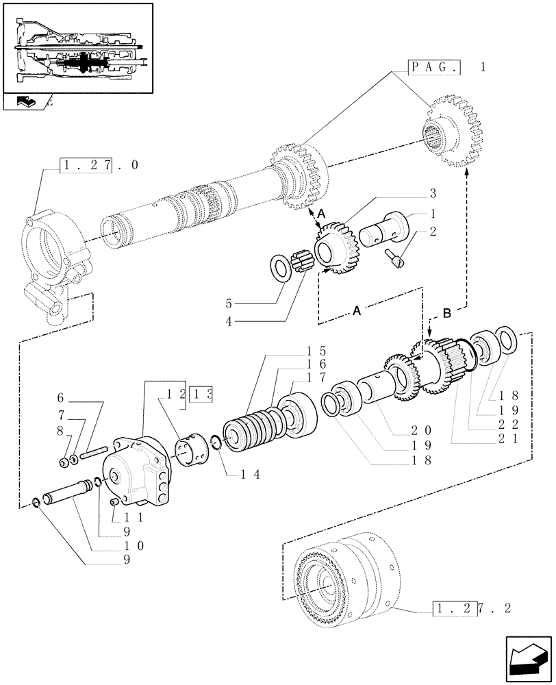 Схема запчастей Case IH FARMALL 95U - (1.28.1/03[02]) - 24X24 HI-LO POWER SHUTTLE TRANSMISSION - HI-LO AND REVERSER DRIVEN GEARS (VAR.330279-331279-332279) (03) - TRANSMISSION