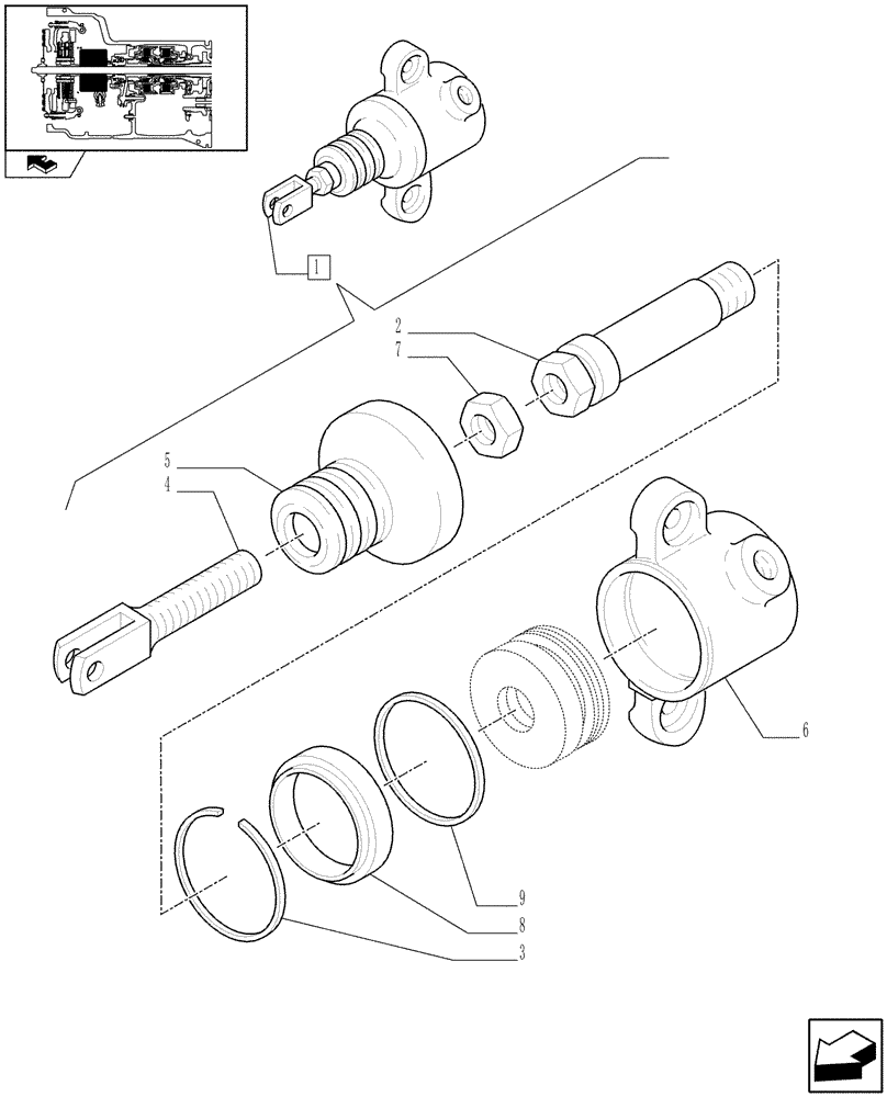 Схема запчастей Case IH FARMALL 90 - (1.80.4/ A) - POWER SHUTTLE E SERVO PTO FOR DIFF. LOCK - PTO CLUTCH CONTROL ACTUATOR CYLINDER - BREAKDOWN (VAR.330120-331120) (07) - HYDRAULIC SYSTEM