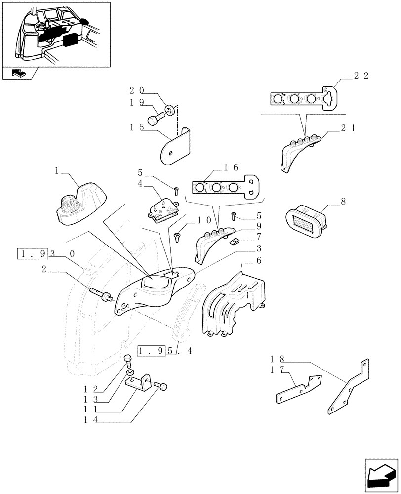 Схема запчастей Case IH FARMALL 105U - (1.95.4/01) - HYDR. LIFT FOR POWER SHUTTLE WITH EDC - CONTROL PANEL - W/CAB (VAR.330753-331753-330832) (10) - OPERATORS PLATFORM/CAB