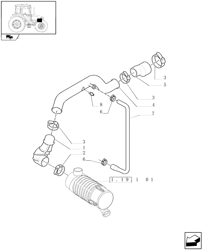 Схема запчастей Case IH FARMALL 60 - (1.19.7) - AIR CLEANER PIPING (02) - ENGINE EQUIPMENT