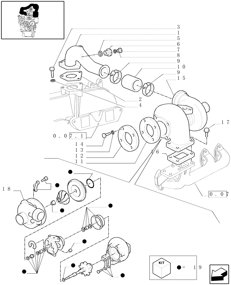 Схема запчастей Case IH JX100U - (0.24.0[01]) - TURBOCHARGING (01) - ENGINE