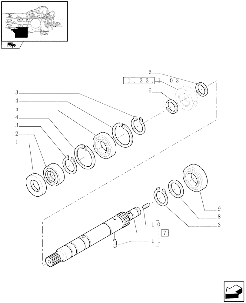 Схема запчастей Case IH FARMALL 95N - (1.33.1[01]) - TRANSMISSION GEARS - 4WD, DRIVE SHAFT (04) - FRONT AXLE & STEERING