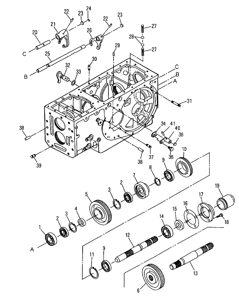 Схема запчастей Case IH D45 - (03.14) - REAR TRANSMISSION PTO DRIVE, LOWER (03) - TRANSMISSION