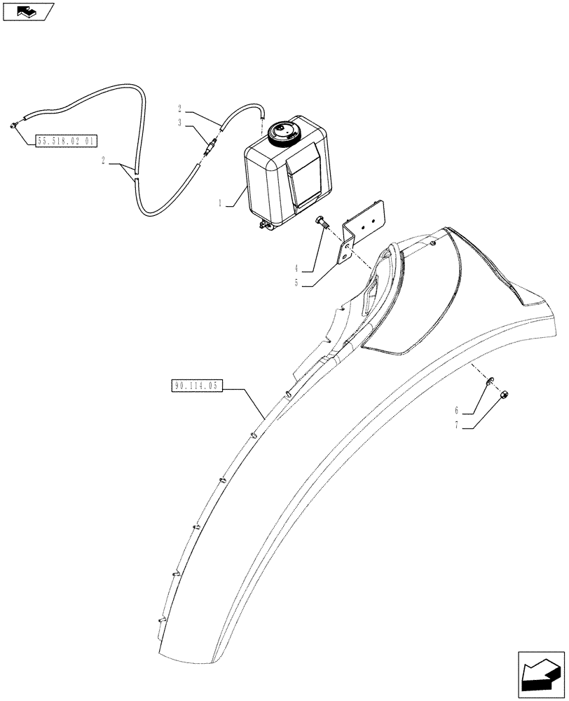 Схема запчастей Case IH FARMALL 75C - (55.518.02[02]) - FRONT WINDSHIELD WIPER - TANK - W/CAB (55) - ELECTRICAL SYSTEMS