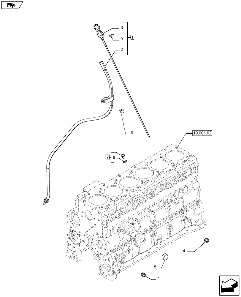 Схема запчастей Case IH F4HFA613A E002 - (10.304.01) - ENGINE OIL DIPSTICK (2855441 - 2855432) (10) - ENGINE