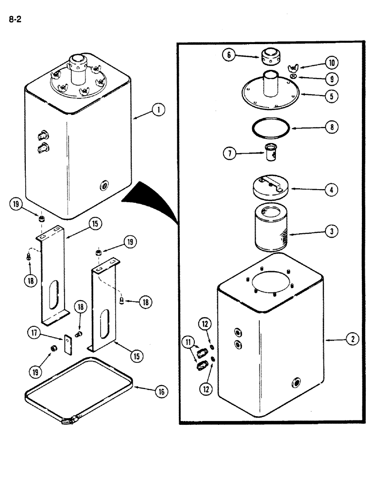 Схема запчастей Case IH 1620 - (8-002) - HYDRAULIC RESERVOIR (07) - HYDRAULICS