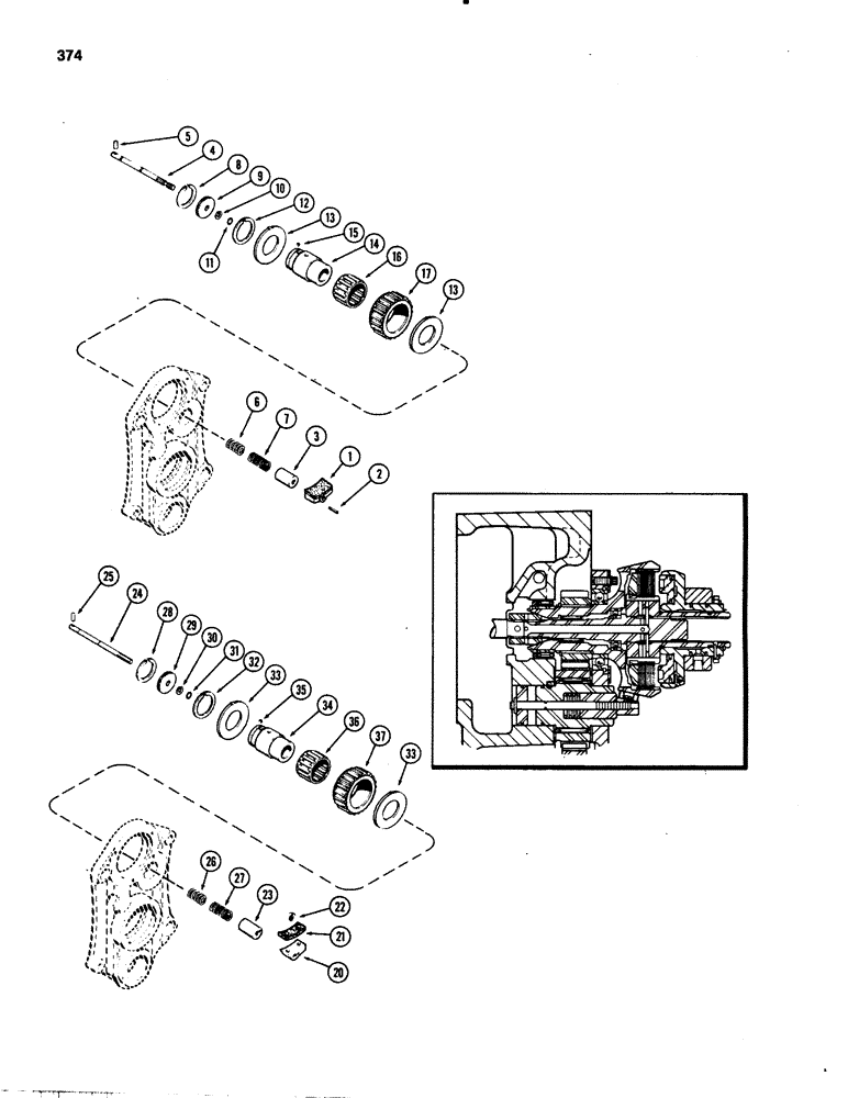 Схема запчастей Case IH 1070 - (0374) - PTO 1ST IDLER AND BRAKE, 1ST USED TRANS SER NO. 2391485, USED PRIOR TO TRANSMISSION SER. NO. 2391485 (06) - POWER TRAIN