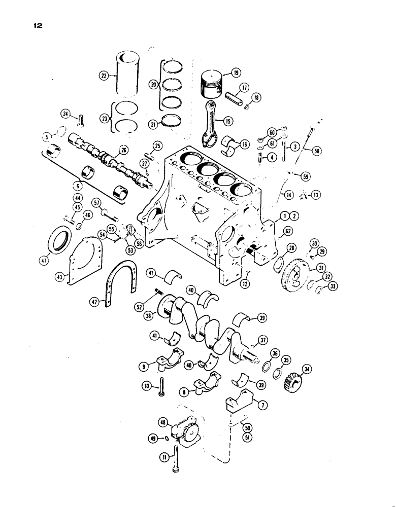 Схема запчастей Case IH 430 - (012) - CYLINDER BLOCK ASSEMBLY, PRIOR TO S/N 8262800, 430 MODEL, 148B SPARK IGNITION ENGINE (02) - ENGINE