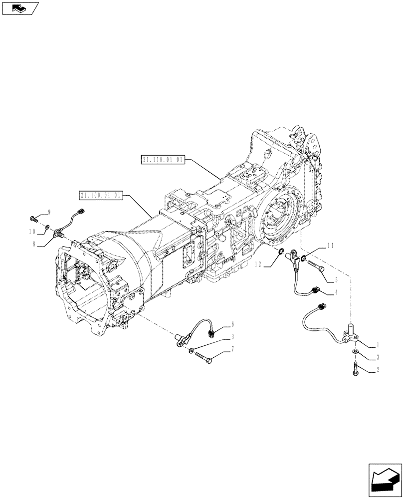 Схема запчастей Case IH PUMA 170 - (55.418.12) - GEARBOX HOUSING SENSORS (55) - ELECTRICAL SYSTEMS