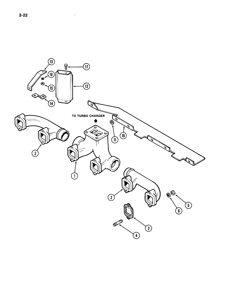 Схема запчастей Case IH 4490 - (2-022) - EXHAUST MANIFOLD, 504BDT DIESEL ENGINE (02) - ENGINE