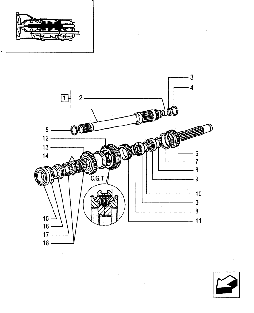 Схема запчастей Case IH JX95 - (1.28.1[01]) - GEARBOX GEARING - DRIVE SHAFT AND GEARS (03) - TRANSMISSION