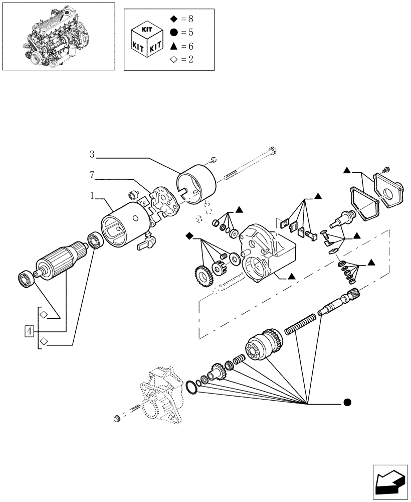 Схема запчастей Case IH F2CE9684E E002 - (0.36.0/A[01]) - STARTER MOTOR - COMPONENTS (99432760) 