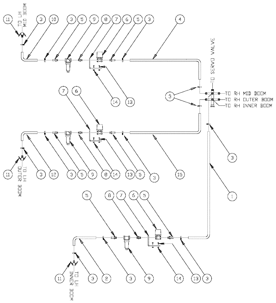 Схема запчастей Case IH 3185 - (09-044) - 90 6 - BOOM SHUTOFF RAVEN LH BOOM Liquid Plumbing