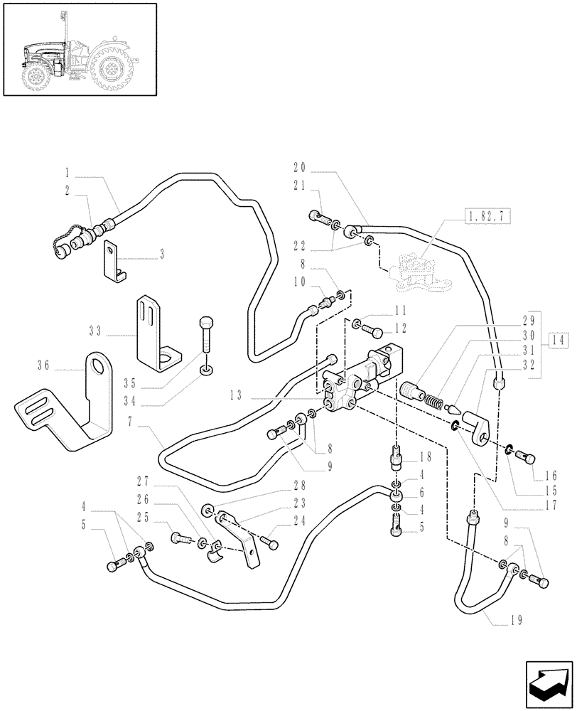 Схема запчастей Case IH JX1095N - (1.82.713) - (VAR.370-418) TRAILER BRAKE VALVE (FRANCE) - PIPES (07) - HYDRAULIC SYSTEM