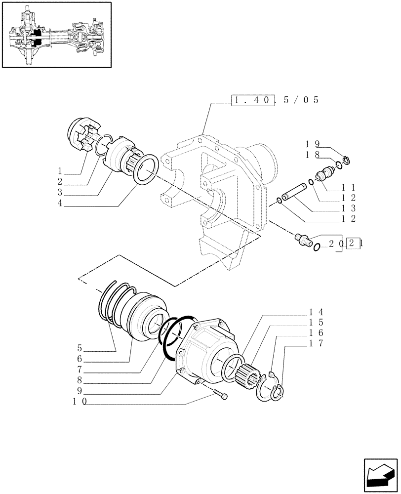 Схема запчастей Case IH MAXXUM 110 - (1.40. 5/07[02A]) - (CL.3) SUSPENDED FRONT AXLE WITH DOG CLUTCH AND BRAKES - DIFFERENTIAL LOCK - D5954 (VAR.330427) (04) - FRONT AXLE & STEERING