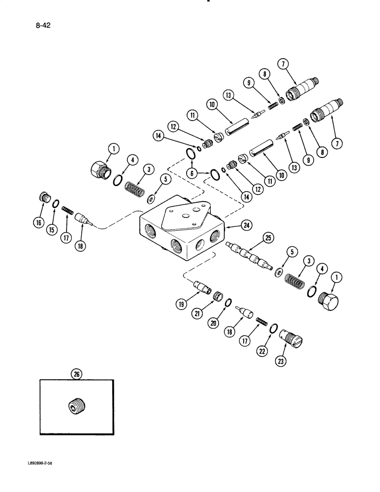 Схема запчастей Case IH 1670 - (8-42) - DOUBLE PILOTED VALVE, FOR UNLOADER AUGER SWING AND REEL FORE/AFT (07) - HYDRAULICS