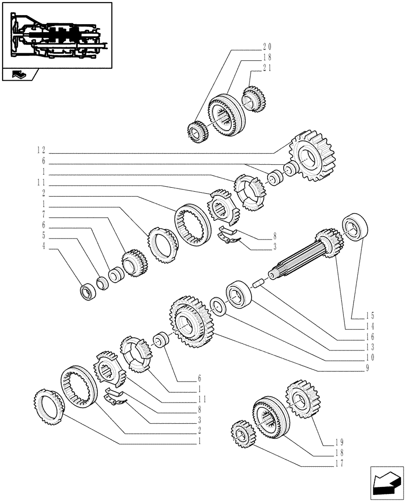 Схема запчастей Case IH FARMALL 90 - (1.28.1/01[04]) - 20X12 TRANSMISSION WITH SYNCHRO SHUTTLE AND CREEPER - SHAFTS AND GEARS (VAR.335113-335115-336115-743904) (03) - TRANSMISSION