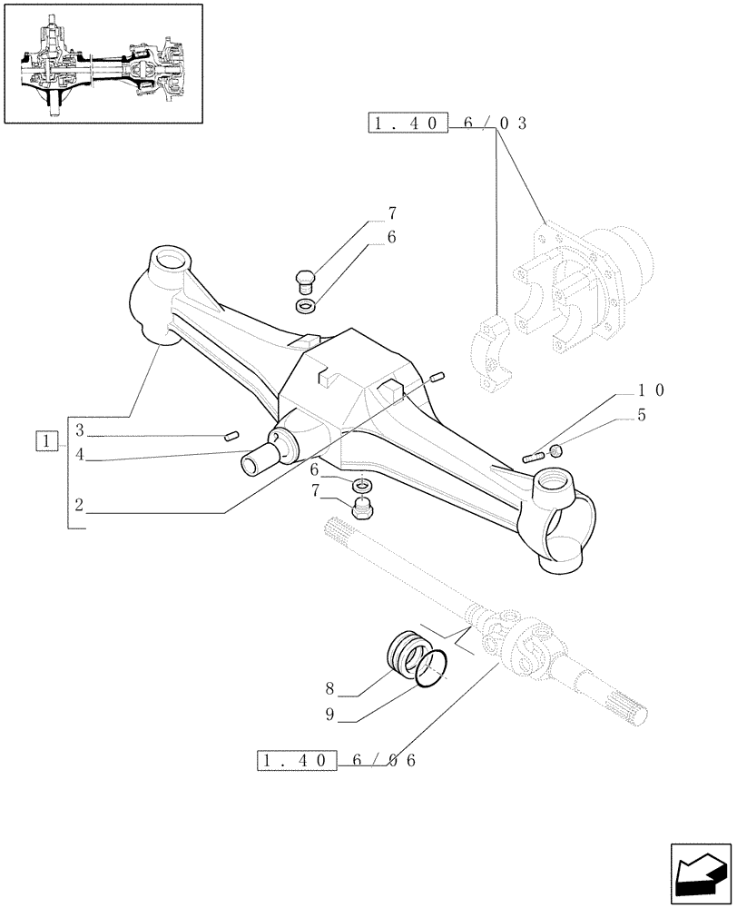 Схема запчастей Case IH JX1100U - (1.40. 6/01[02]) - (VAR.325) STANDARD - FRONT AXLE CASING (04) - FRONT AXLE & STEERING