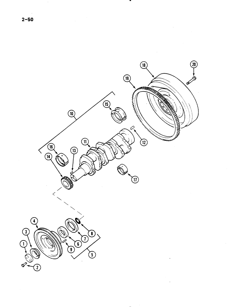 Схема запчастей Case IH 485 - (2-050) - CRANKCASE FLYWHEEL AND BEARINGS (02) - ENGINE