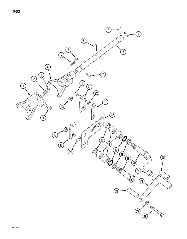 Схема запчастей Case IH 495 - (6-052) - TRANSMISSION RANGE SHIFT CONTROL, INTERNAL, WITHOUT FORWARD AND REVERSE ATTACHMENT (06) - POWER TRAIN