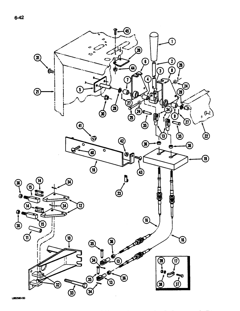 Схема запчастей Case IH 1844 - (6-42) - TRANSMISSION SHIFT CONTROLS (03) - POWER TRAIN