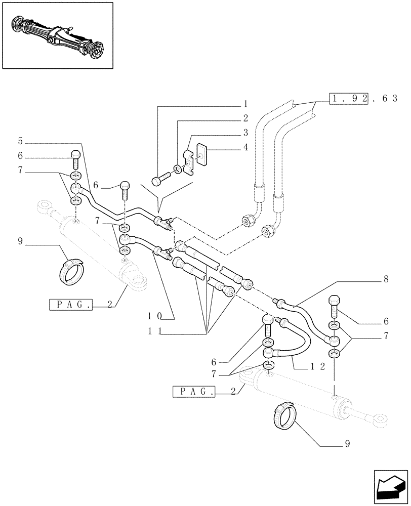 Схема запчастей Case IH JX95 - (1.40. 8/08[01]) - (VAR.540) CLASS 2 FRONT AXLE WITH 2ND STEERING CYL. (4OKM/H) - POWER STEERING CYLINDER (04) - FRONT AXLE & STEERING