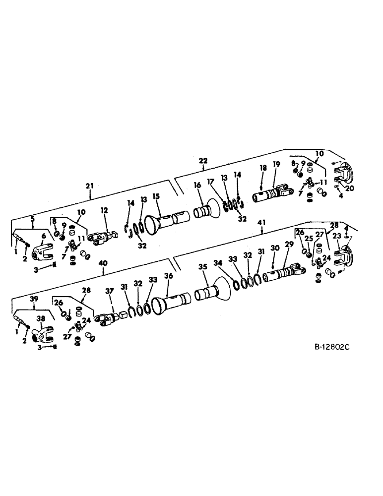 Схема запчастей Case IH 428 - (A-55) - POWER TAKE-OFF DRIVE SHAFTS, TWO KNUCKLE, STEEL SHIELDS, HAYSE DANA, ROCKWELL, REXNORD, 428 & 435 