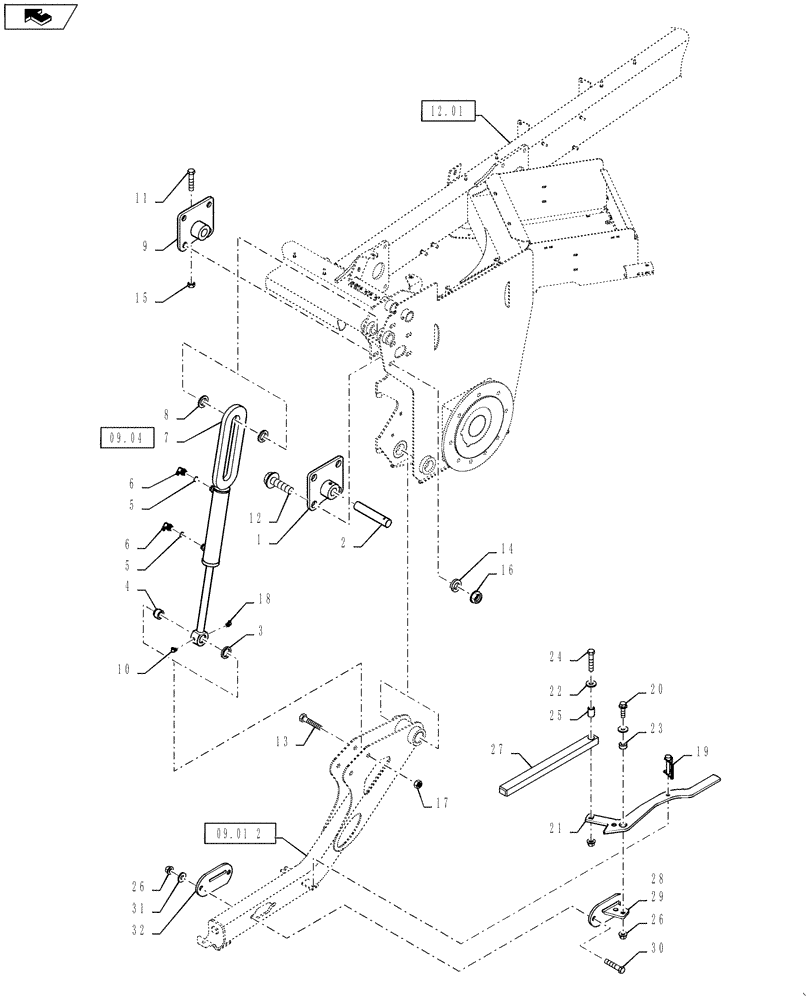 Схема запчастей Case IH WD2303 - (09.03[1.1]) - DRAPER LINKAGE, FROM YCG667001 (09) - HEADER LIFT LINKAGE