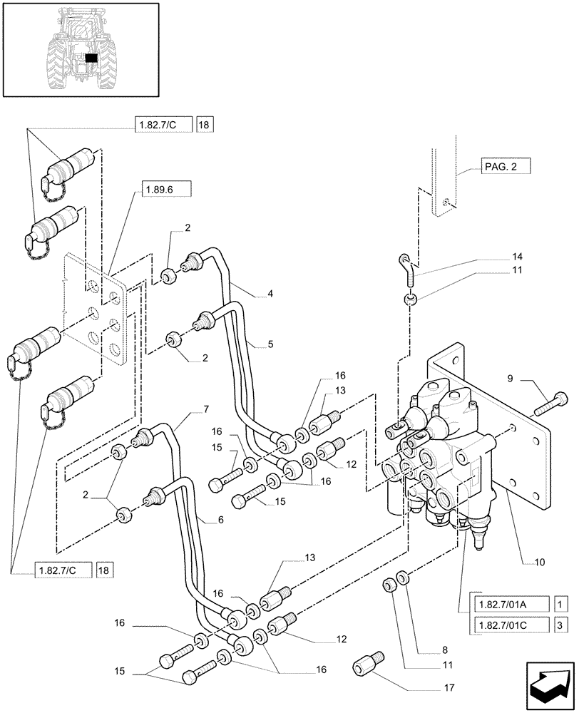 Схема запчастей Case IH JX80 - (1.82.7/01[01]) - (VAR.368-417) 2 CONTROL VALVES (07) - HYDRAULIC SYSTEM