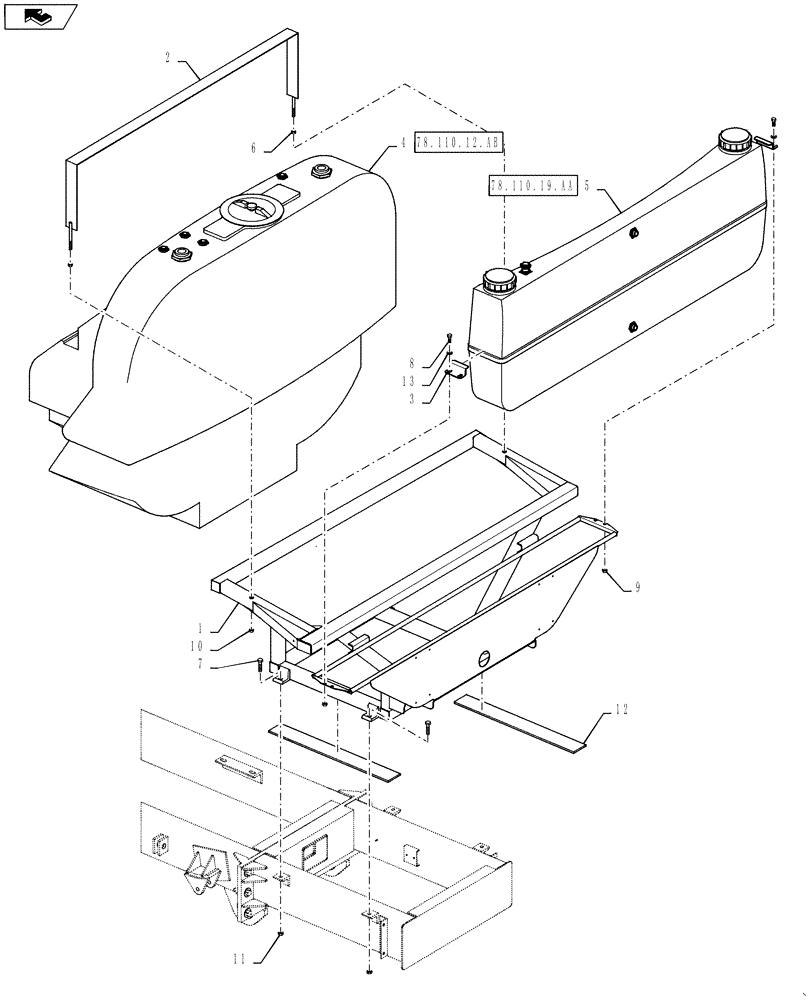 Схема запчастей Case IH 810 - (78.110.12.AA) - PRODUCT AND RINSE TANK MOUNTING (78) - SPRAYING