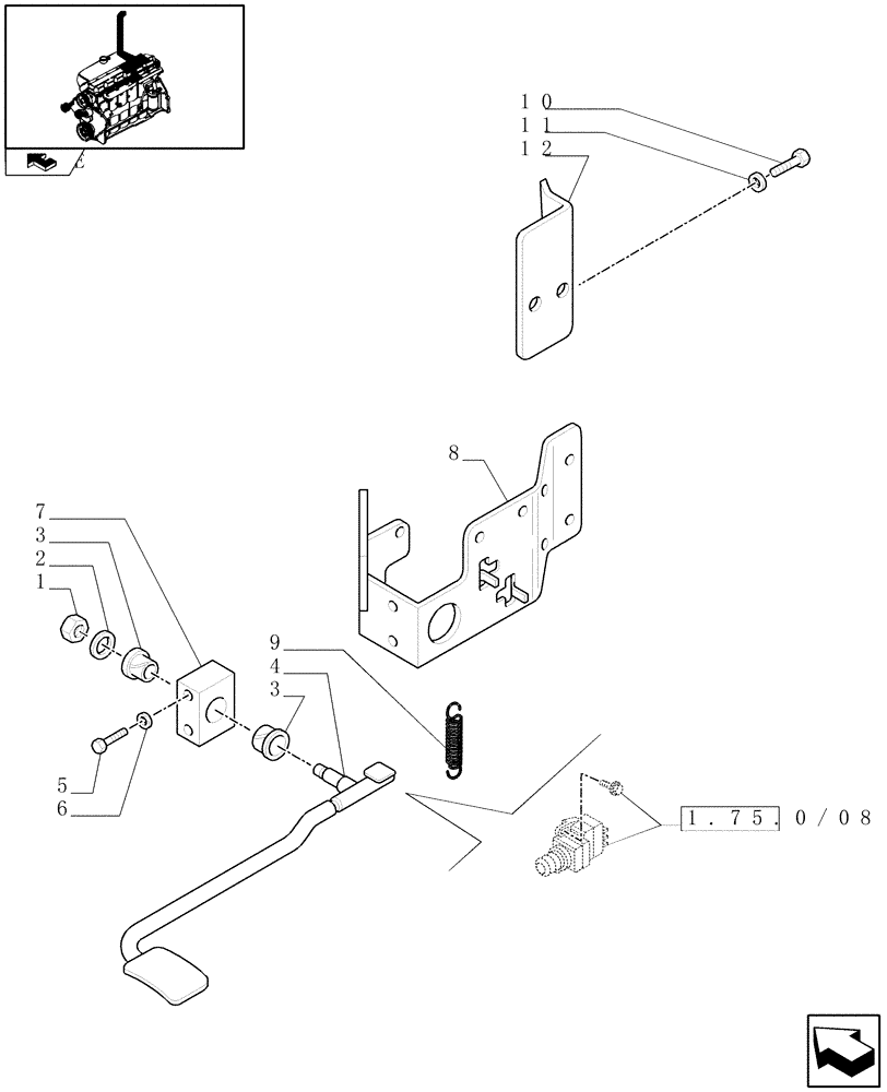 Схема запчастей Case IH PUMA 225 - (1.95.0/01) - (VAR.040) EXHAUST BRAKE - PEDAL AND ASSOCIATED PARTS (10) - OPERATORS PLATFORM/CAB