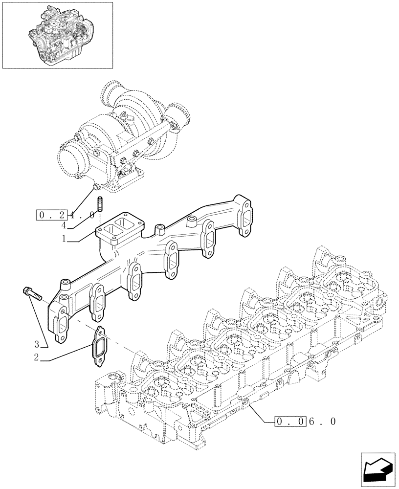 Схема запчастей Case IH F4GE9684C J600 - (0.07.7[01]) - EXHAUST MANIFOLD (5040086426) 