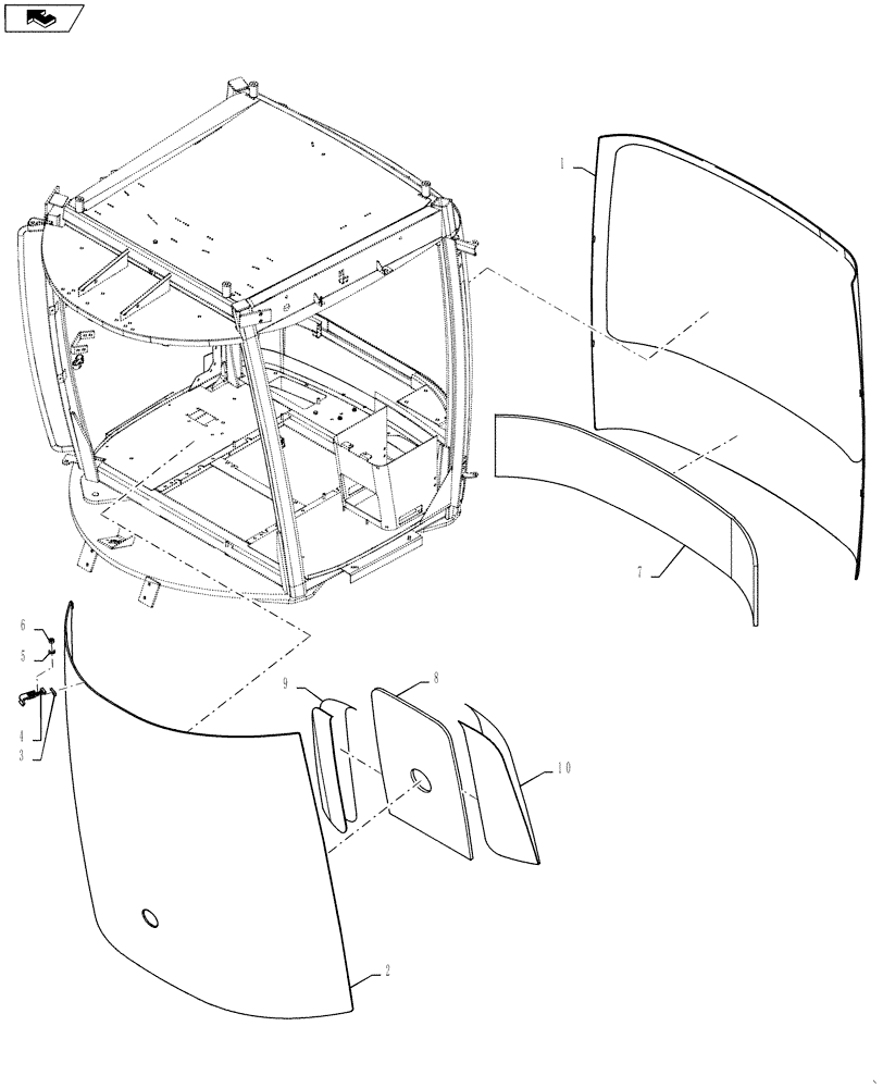 Схема запчастей Case IH 4420 - (02-010[03]) - GLASS MOUNTING GROUP Cab Exterior