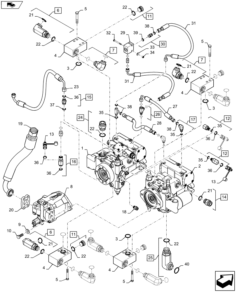 Схема запчастей Case IH 3330 - (29.100.08[02]) - HYDROSTATIC PUMP GROUP, SN YCT032640 AND AFTER (29) - HYDROSTATIC DRIVE