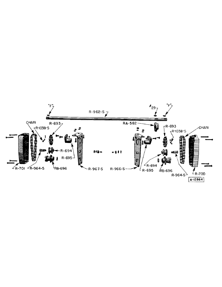 Схема запчастей Case IH F170 - (21) - MAIN AXLE AND DRIVE CHAIN ASSEMBLY, LOW WHEEL 