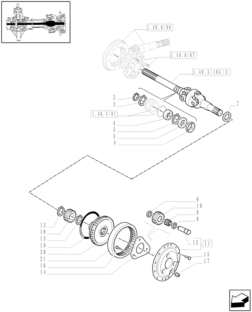 Схема запчастей Case IH MXU100 - (1.40.3/10[01A]) - (VAR.309) 4WD FRONT AXLE WITH BRAKES AND "TERRALOCK" - GEARS AND DIFFERENTIAL SHAFT - D5025 (04) - FRONT AXLE & STEERING