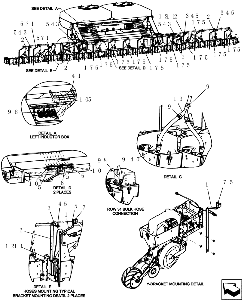 Схема запчастей Case IH 1200PT - (L.10.E[07]) - BULK FILL - LAYOUT, AIR HOSES TO ROW UNITES, 16/31 ROW (ASN CBJ026003) L - Field Processing